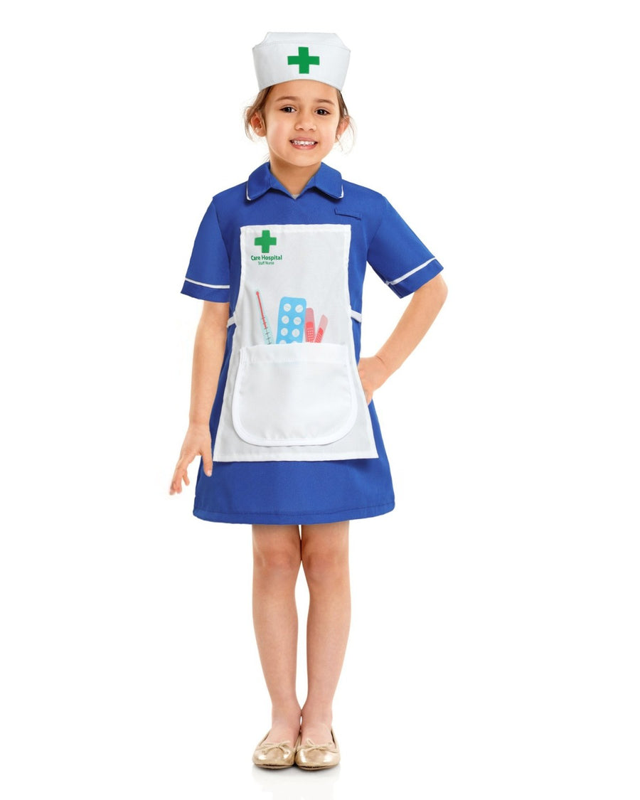 Girl in the full nurse uniform and cap, hands on hips
