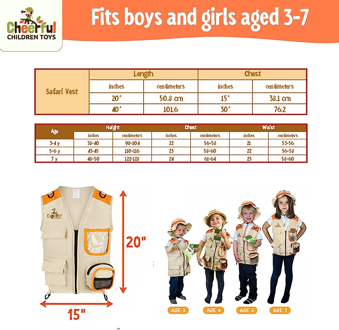 Cheerful Children Toys Explorer Vest and Hat - Orange