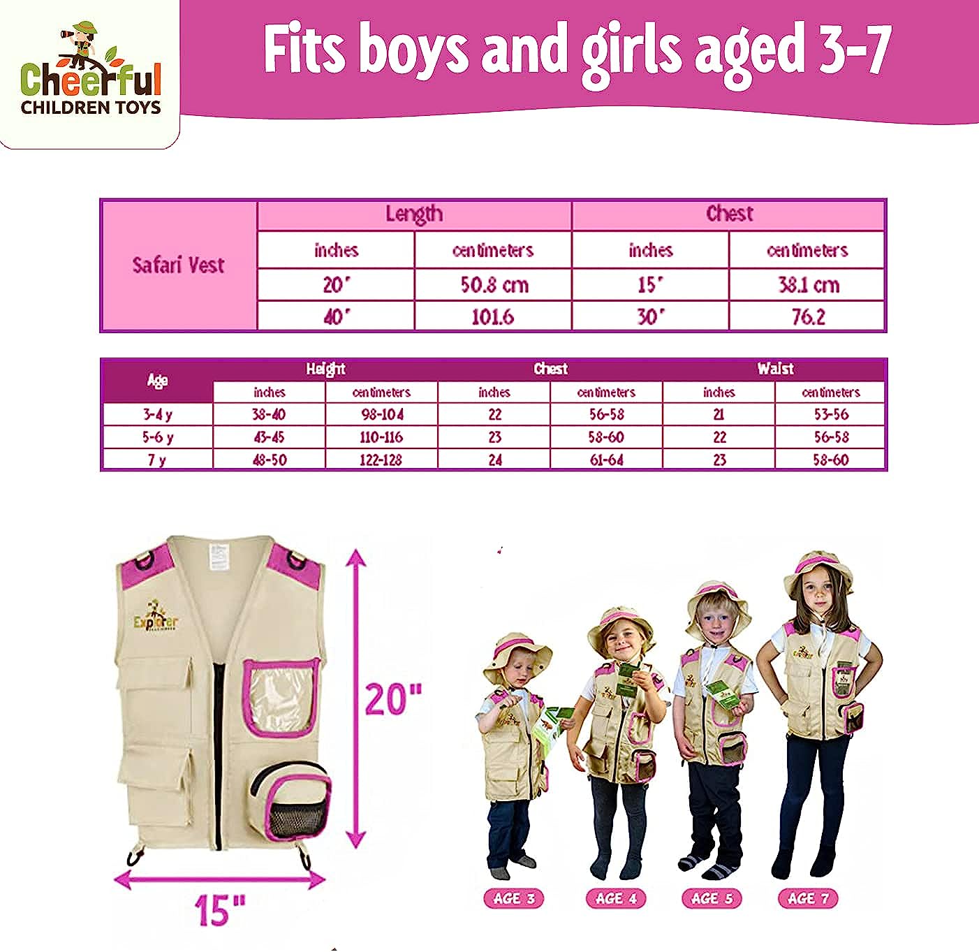 Pink Explorer Vest and Hat - Cheerful Children Toys
