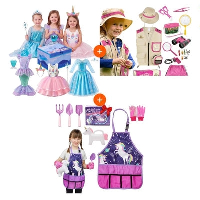 Premium Princess Costume Set, Pink Explorer Kit and Unicorn Gardening Kit bundle