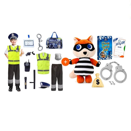Kids Police Costume Full Set and Police Scavenger Hunt Set bundle