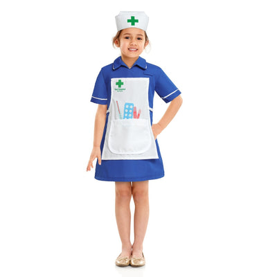 Girl wearing the full nurse uniform and cap, hands on hips
