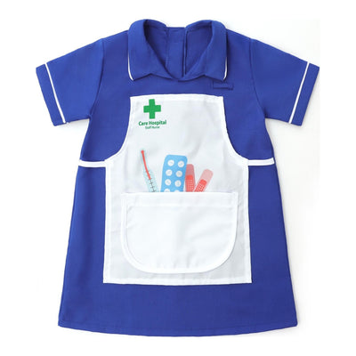 The royal blue nurse dress with the white apron and green cross