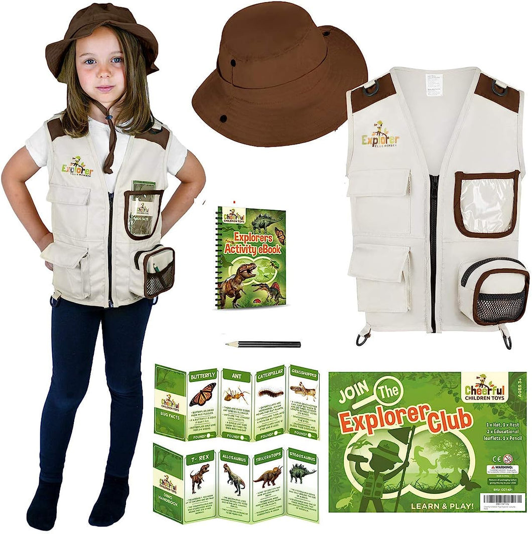 Cheerful Children Toys Explorer Vest and Hat - Brown