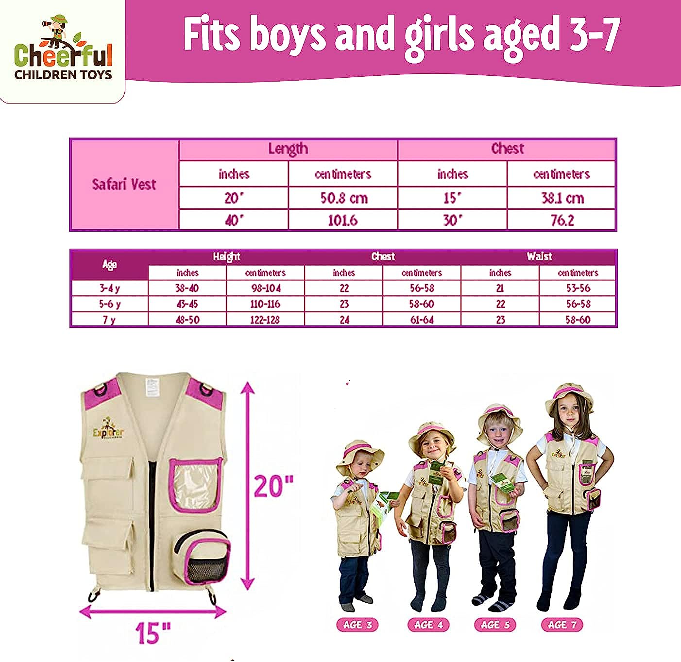 Cheerful Children Toys Explorer Vest and Hat - Pink