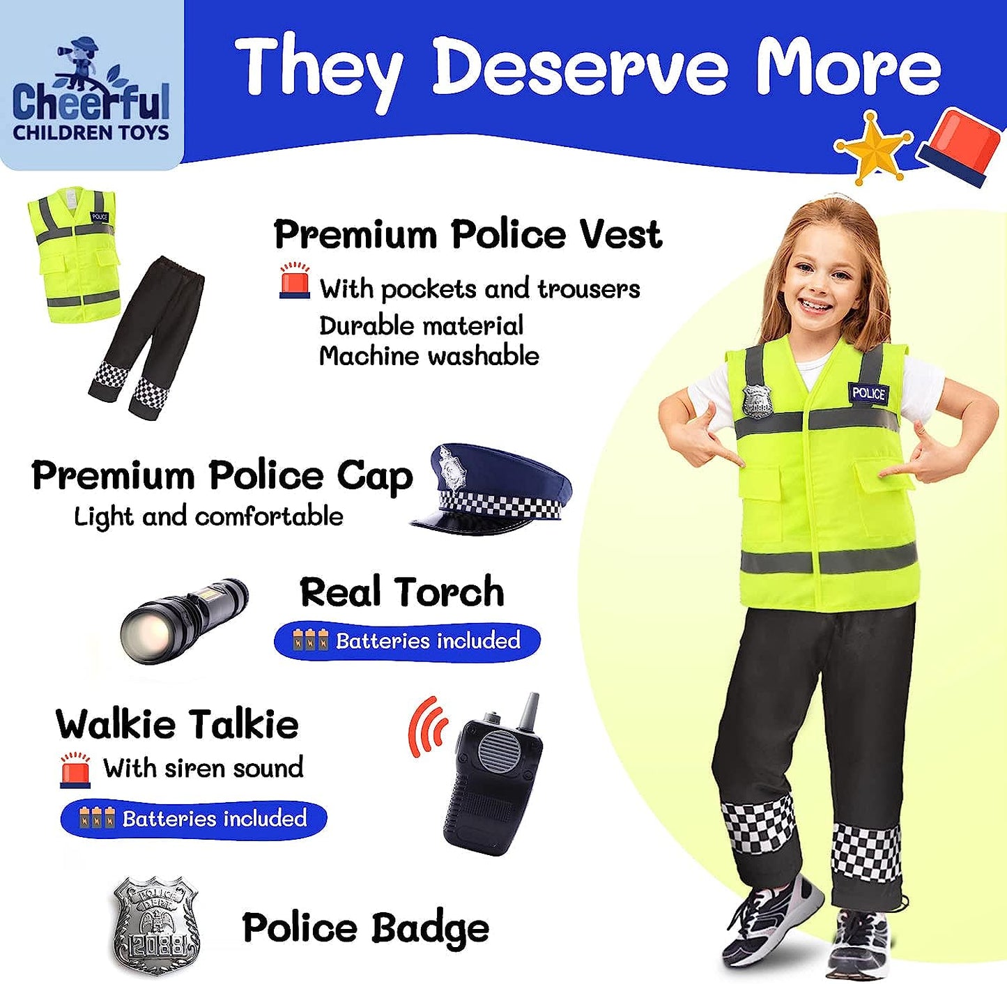 Cheerful Children Toys Kids Police Costume Full set